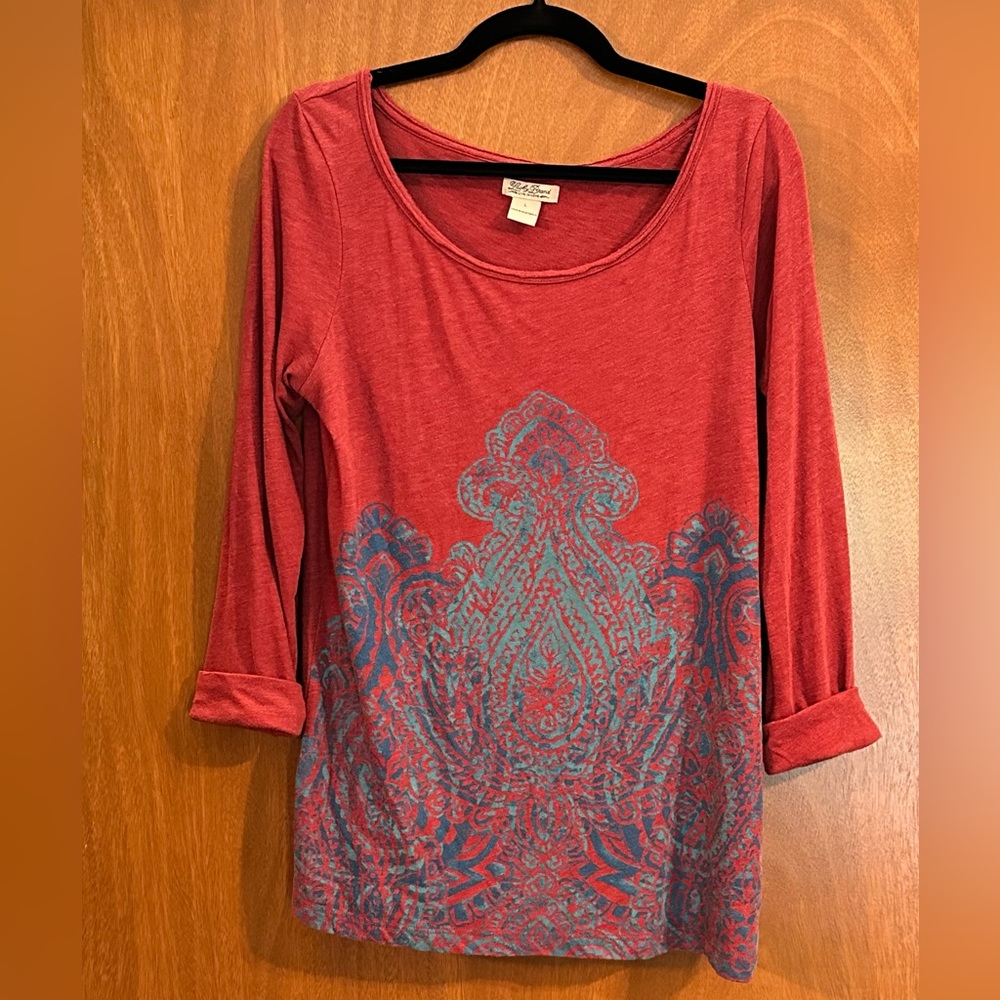 Lucky Brand scoop neck paisley shirt with 3/4 sleeves
